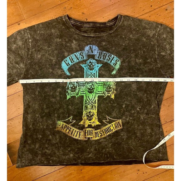 Guns N Roses Grey Cropped Band Tee- Sz Large - Distressed - Picture 3 of 8